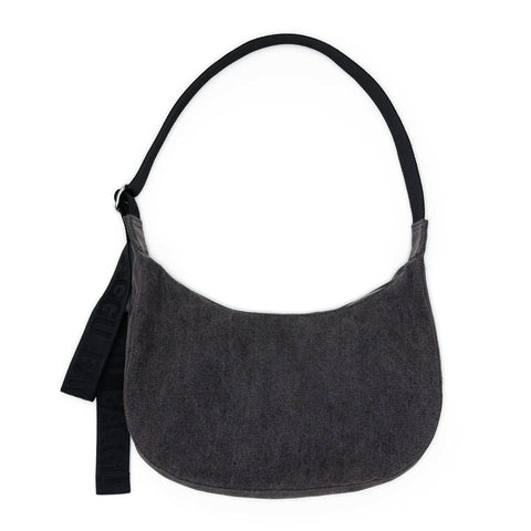 Medium Denim Crescent Bag: Washed Black Denim