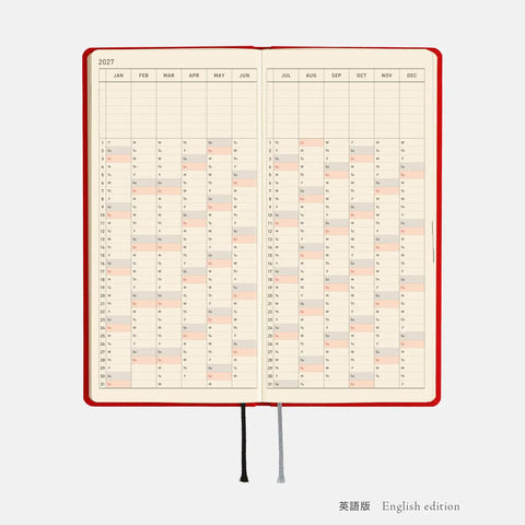 Hobonichi Techo Weeks 2027 Planner, Poppy Red