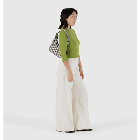 Mini Nylon Shoulder Bag, Black + White Gingham