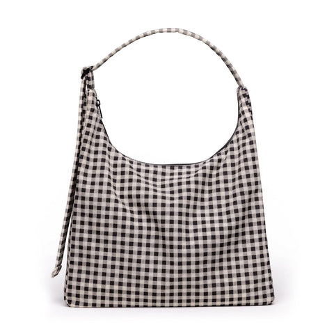 Nylon Shoulder Bag, Black + White Gingham