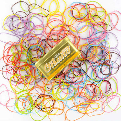 Tin of Rainbow Rubber Bands